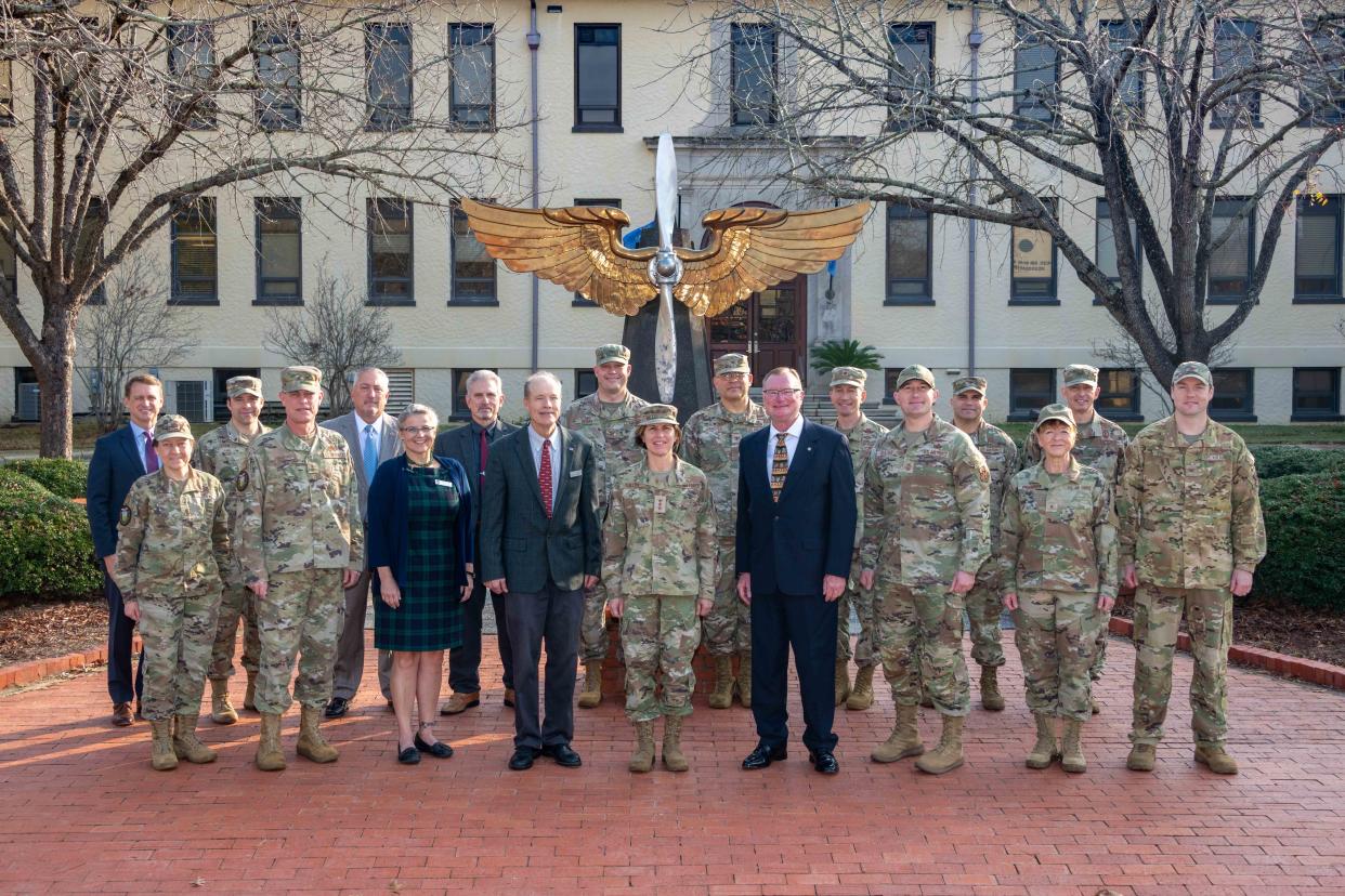 Lt. Gen. Andrea D. Tullos, Air University Commander and President (center), hosts Lt. Gen. David S. Fadok (ret) and Lt. Gen. Allen G. Peck (ret) for the Senior Statesmen Symposium, Dec. 9, 2022. The Symposium highlights advances made at Air University, identifies continued challenges, and offers former commanders an opportunity to provide insight and wisdom to help shape the future of Airmen.