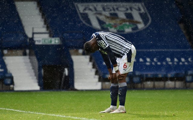 Semi Ajayi appears dejected after Alisson's stoppage-time winner for Liverpool