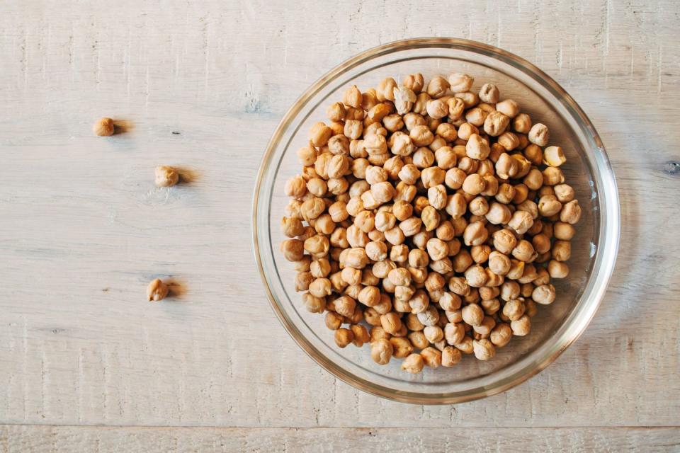 close up of chickpeas in bowl