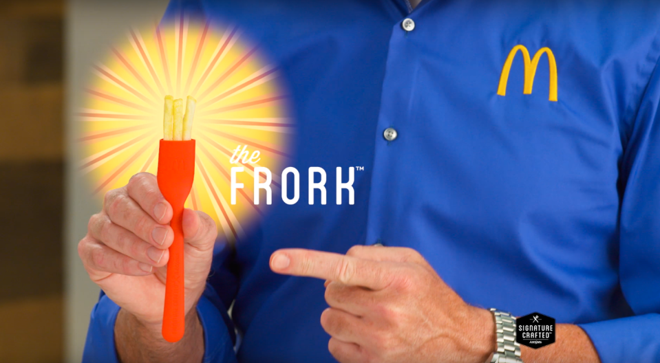 As part of a new marketing campaign, McDonald's will be giving away 'frorks' to customers this week. (YouTube)