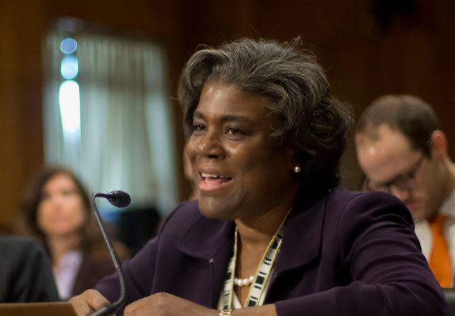 Then-Assistant Secretary of State for African Affairs  Linda Thomas-Greenfield testifies on Capitol Hill in Washington, January 9, 2014, before  the Senate Foreign Relations Committee hearing on situation in South  Sudan. / Credit: AP/Pablo Martinez Monsivais