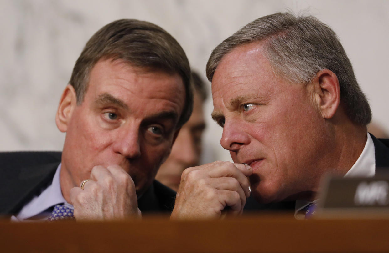 Senate Intelligence Committee vice chairman Sen. Mark Warner and chairman Sen. Richard Burr listen as U.S. Attorney General Jeff Sessions testifies before a Senate Intelligence Committee hearing on June 13, 2017. (Photo: Aaron Bernstein/Reuters)