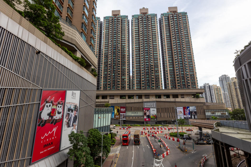 Hong Kong - August 12, 2021 : YOHO Town is one of the largest private housing estates and shopping centres in Yuen Long, New Territories, Hong Kong.