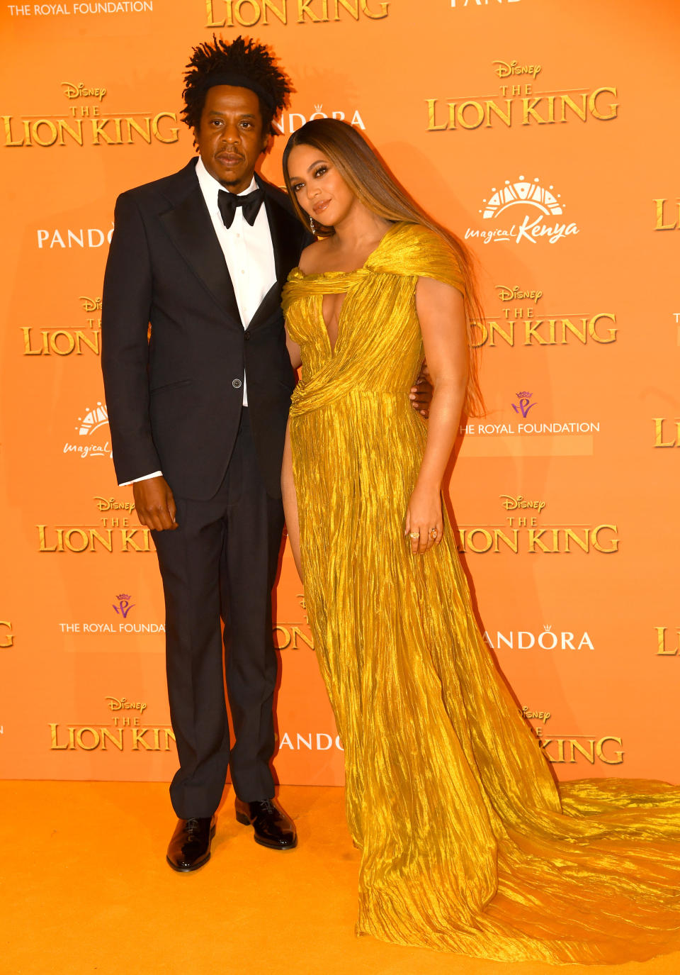 Jay Z and Beyonce Knowles-Carter attend "The Lion King" European Premiere at Leicester Square on July 14, 2019