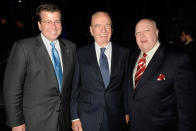 <p>Fox Business anchor Neil Cavuto, left, News Corp. chairman Rupert Murdoch, center, and Fox News chief Roger Ailes at the Fox Business Network launch party, Oct. 24, 2007, in New York. (Photo: Louis Lanzano/AP) </p>