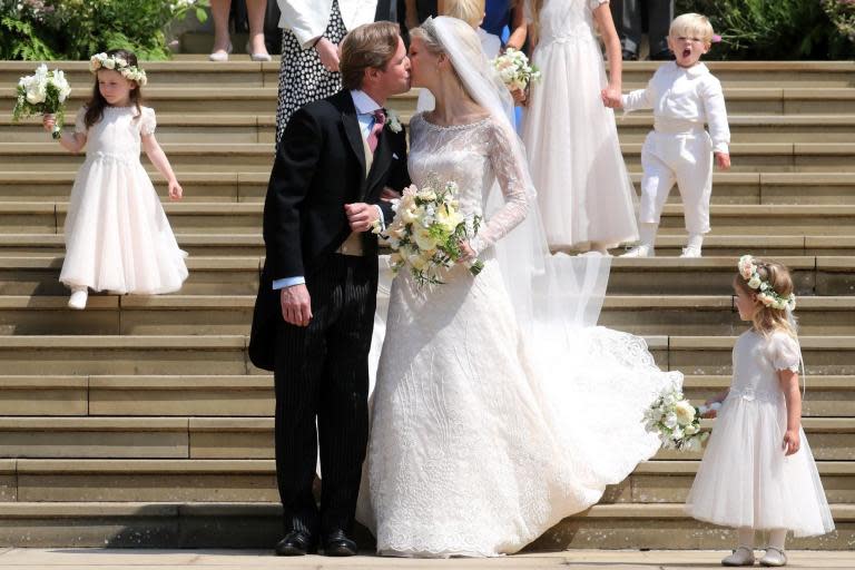 New father Prince Harry joins the Queen to celebrate Lady Gabriella Windsor's wedding