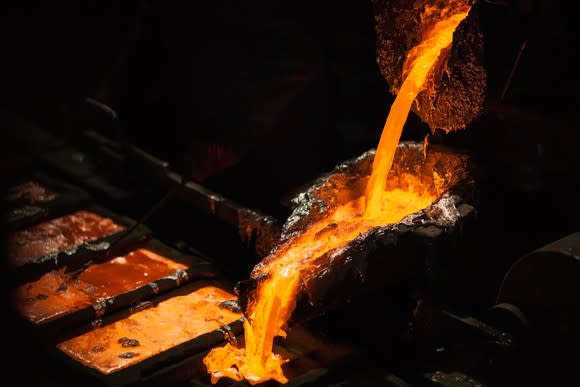 Production of aluminium at a foundry.