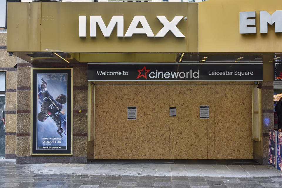 Cineworld temporarily shuts cinemas due to virus impact in London. (Photo by Dave Rushen/SOPA Images/LightRocket via Getty Images)