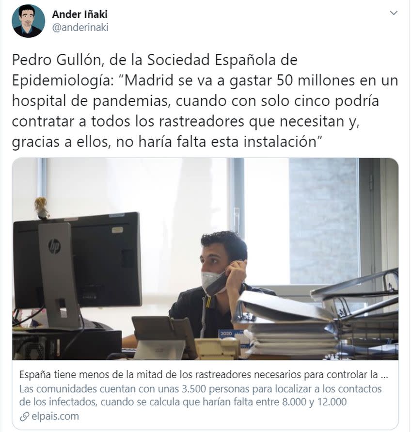 En Madrid gastarán millones de euros en construir un hospital para pacientes de pandemias, cuando con una décima parte se podría evitar