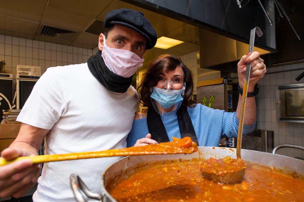 <p>Head Judge on BBC One’s Strictly Come Dancing Shirley Ballas and her partner Danny Taylor prepare and distribute food in conjunction with charities, the Felix Project and With Compassion to deliver food to those in need across London as part of our Food For London Now appeal</p> (Lucy Young)