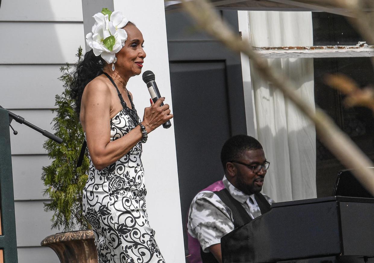 South Carolina's First Lady of Song Loretta Holloway, left, sings while Alphaeus Anderson plays piano during the Prelude to Juneteenth, Friday, June 17, 2022. The event featured poetry, dramatic readings, interpretive dance, food trucks.