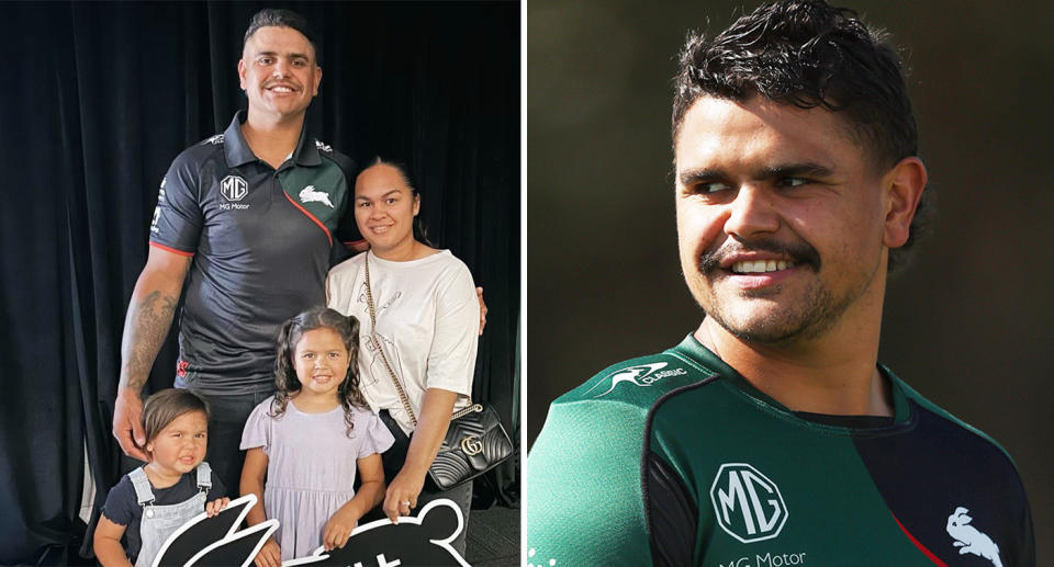 Latrell Mitchell and partner Brielle Mercy pictured with daughters left