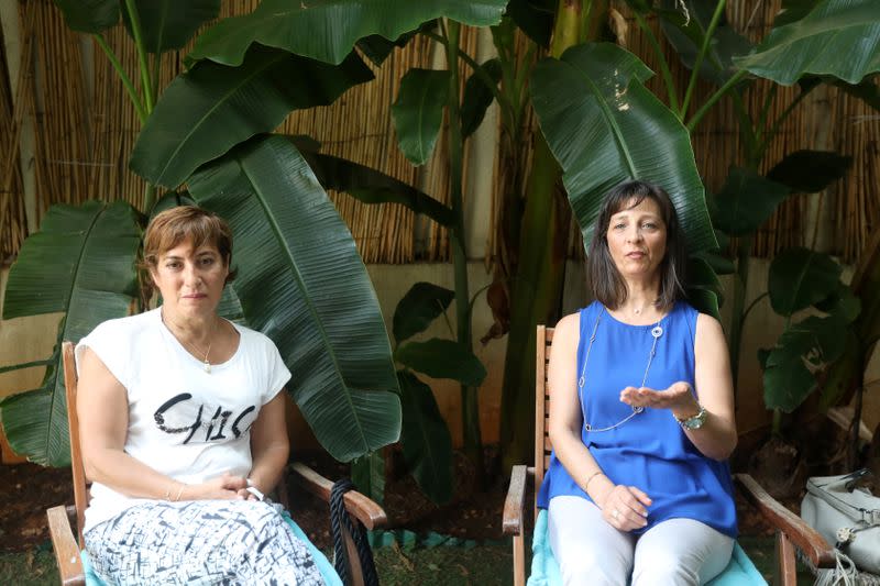 Sanaa Al Sheikh and Liliane Khallouf, who were both injured during the 2005 bombing, that killed former Lebanese Prime Minister Rafik al-Hariri, attend an interview in Awkar