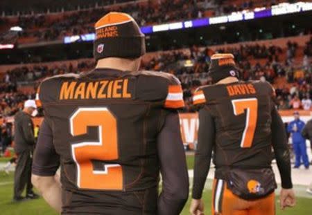 Cleveland Browns quarterback Johnny Manziel (2) walks off the field after the game against the Baltimore Ravens at FirstEnergy Stadium. The Ravens won 33-27. Mandatory Credit: Aaron Doster-USA TODAY Sports