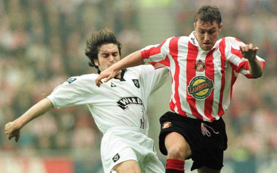 Lee Clark of Sunderland is tackled by Ian Hamilton of Sheffield United in 1998 - Lee Clark interview: Sunderland fans have not forgiven me for ‘Sad Mackem B-------’ T-shirt