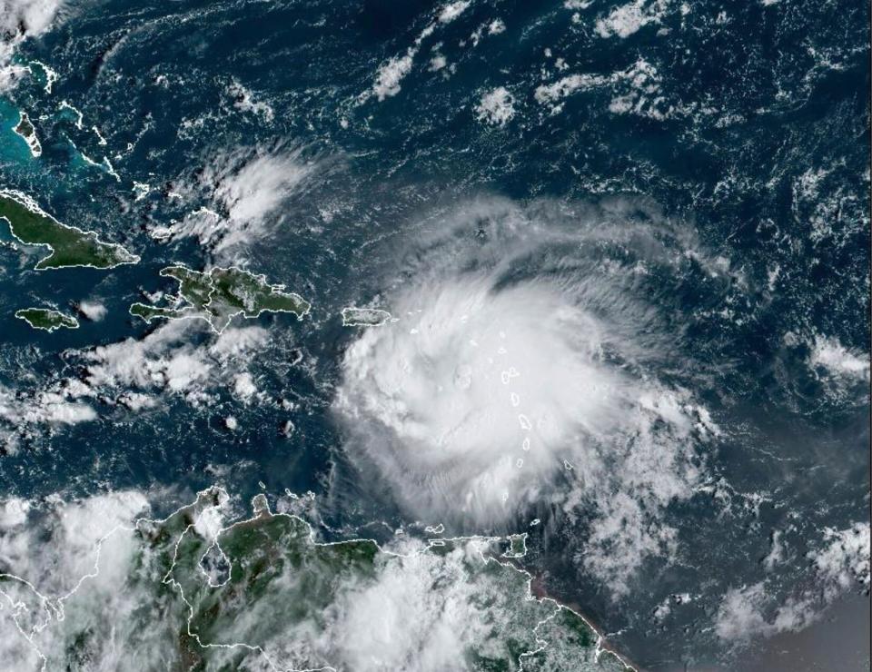 Mandatory Credit: Photo by Uncredited/AP/Shutterstock (13397261a) This satellite image provided by NOAA shows Tropical Storm Fiona in the Caribbean on . Fiona threatened to dump up to 16 inches (41 centimeters) of rain in parts of Puerto Rico on Saturday as forecasters placed the U.S. territory under a hurricane watch and people braced for potential landslides, severe flooding and power outages Tropical Weather, Puerto Rico - 17 Sep 2022