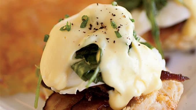 Eggs Benedict with Bacon and Arugula