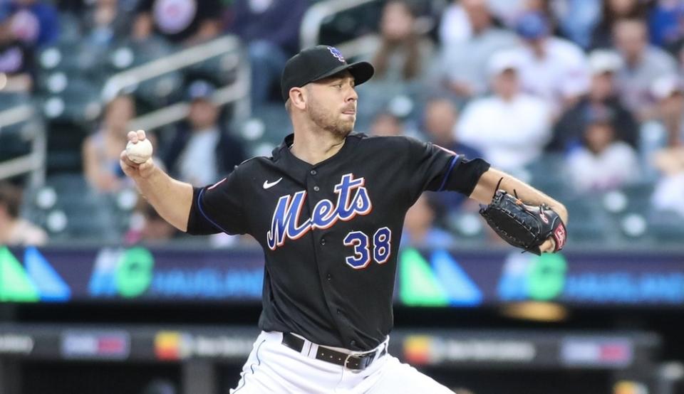 New York Mets starting pitcher Tylor Megill (38) pitches in the first inning against the St. Louis Cardinals at Citi Field.