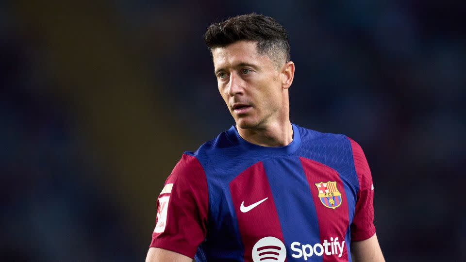 Lewandowski looks on during the La Liga match between FC Barcelona and Real Sociedad at Estadi Olimpic Lluis Companys on May 13, 2024 in Barcelona, Spain. - Alex Caparros/Getty Images