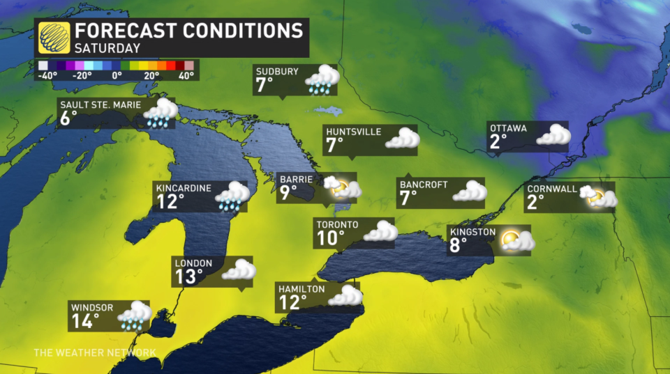 Ontario temps Saturday