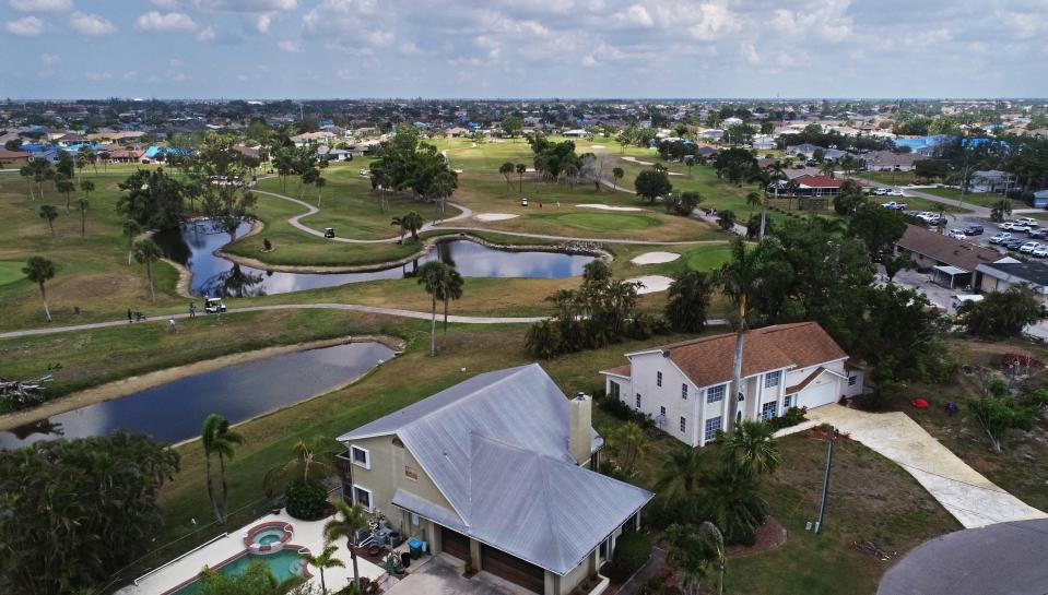 This aerial image of Hunter Run's Golf Club in Cape Coral was photographed Tuesday, March 28, 2023. A 653-unit apartment complex is proposed for the site. Some neighbors oppose the proposal.