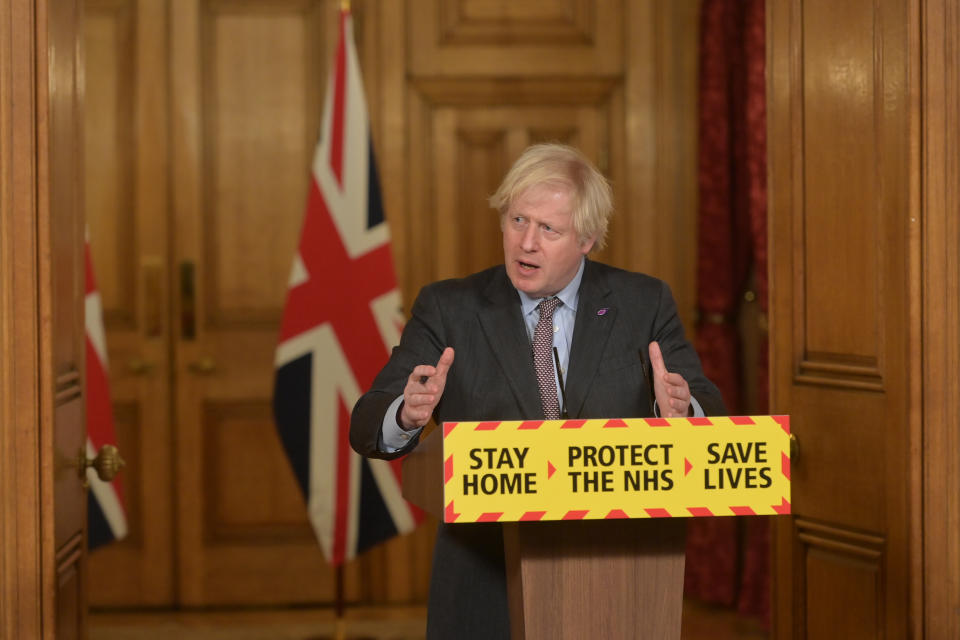 Prime Minister Boris Johnson during a media briefing in Downing Street, London, on coronavirus (Covid-19). Picture date: Wednesday January 27, 2021.