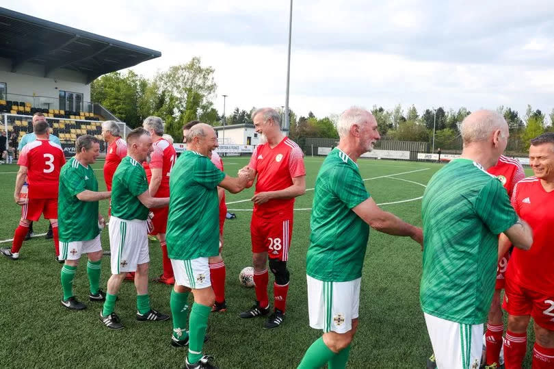 A group of footballers over the age of 50 and 60 in Northern Ireland welcomed their Canadian equivalent in Belfast on Thursday evening for a special friendly game.