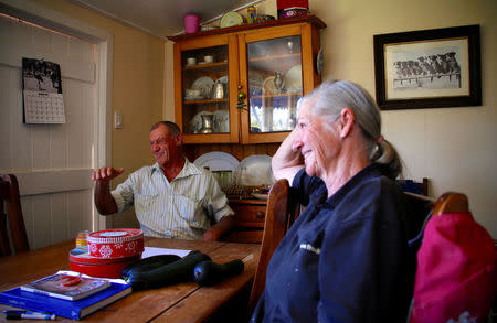 Farmer Dick Smith reacts as he sits with his wife Sue at their home, located near the outback town of Stonehenge, in Queensland, Australia, August 12, 2017. REUTERS/David Gray