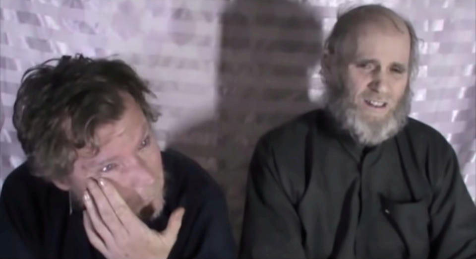 Timothy Weeks and Kevin King speak to the camera while kept hostage by Taliban insurgents.