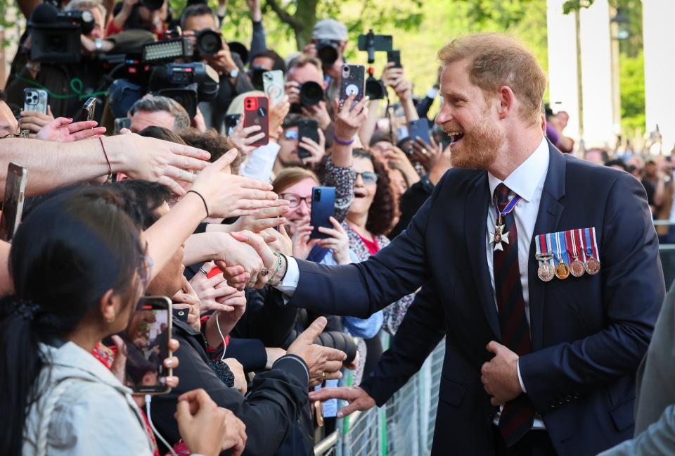 Prince Harry onstage during The Invictus Games Foundation Conversation titled Realising a Global Community at the Honourable Artillery Company on May 7 in London.