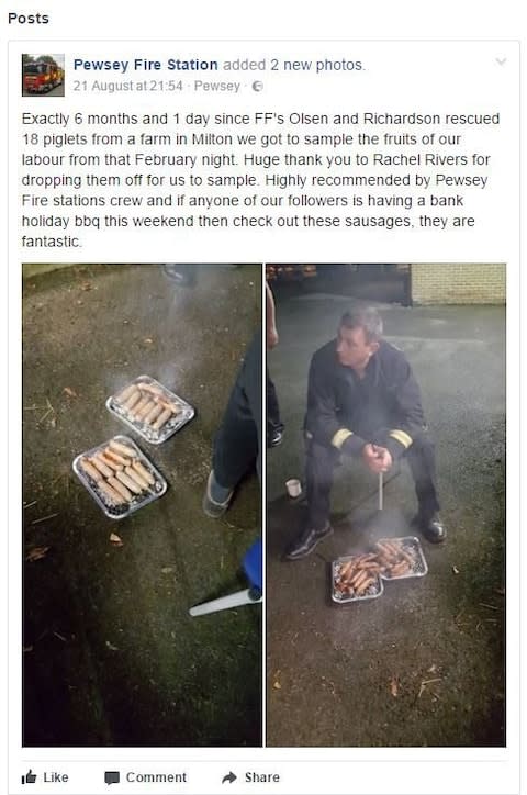 They posted a picture of the sausages on Facebook - Credit: Peswey Firefighters 