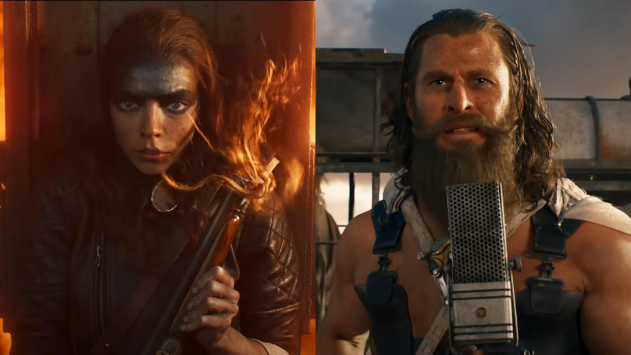  A side-by-side image of Anya Taylor-Joy and Chris Hemsworth in Furiosa. 