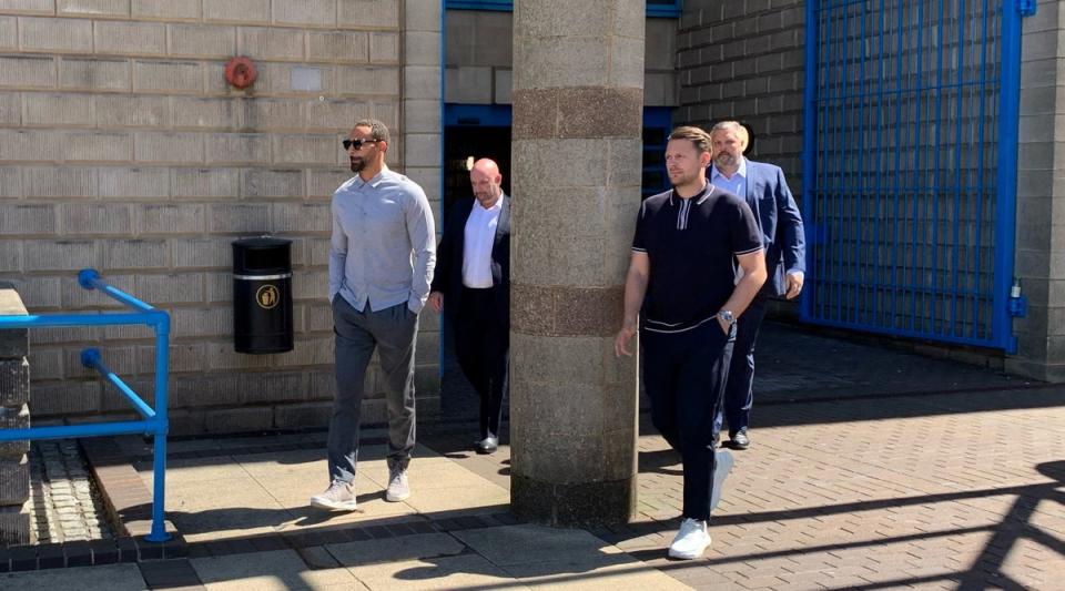 Former England and Manchester United defender Rio Ferdinand (left) leaving Wolverhampton Crown Court, where he is due to give evidence later this afternoon (Richard Vernalls/PA) (PA Wire)