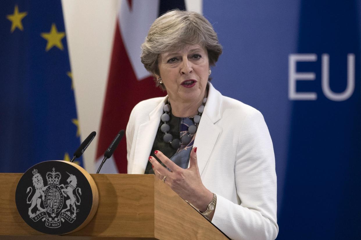 Theresa May at her press conference on the second day of European Council meeting in Brussels: Getty Images