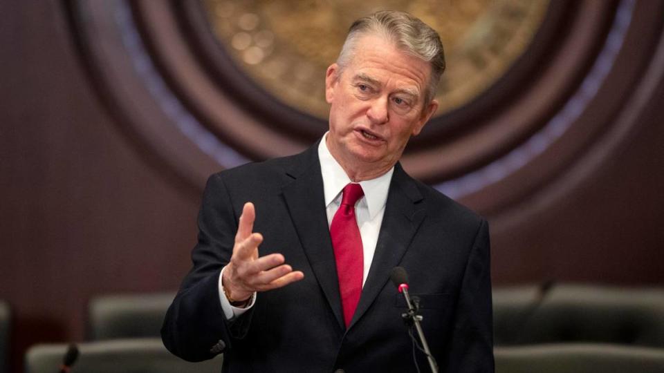 In this Sept. 3, 2020, file photo, Idaho Gov. Brad Little speaks at a news conference at the Statehouse in Boise.