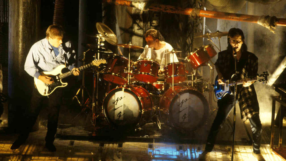 Rush on the set of the video for 1984 single The Body Electric