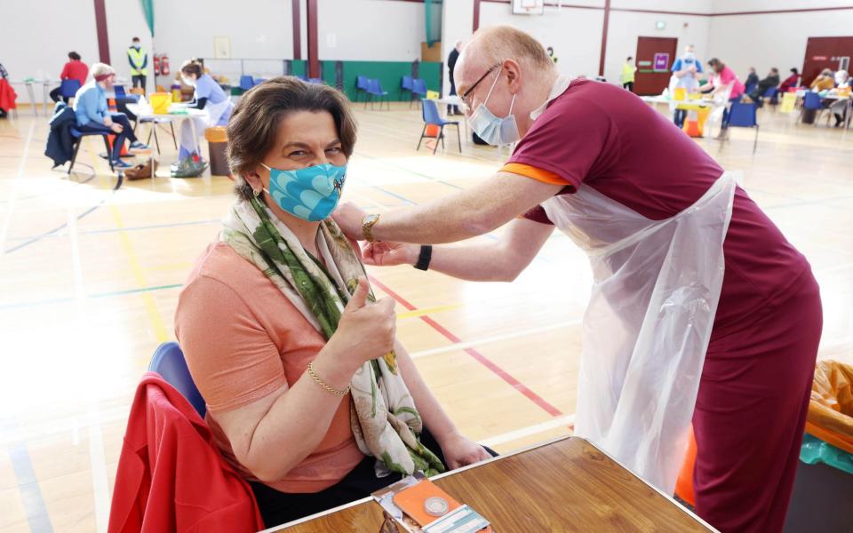 First Minister Arlene Foster recieving her first Covid vaccination - Kelvin Boyes/Press Eye