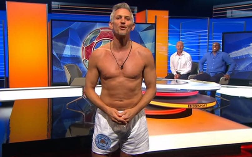 Gary Lineker celebrated Leicester City's league title win in 2016 by presenting Match of the Day in his underpants