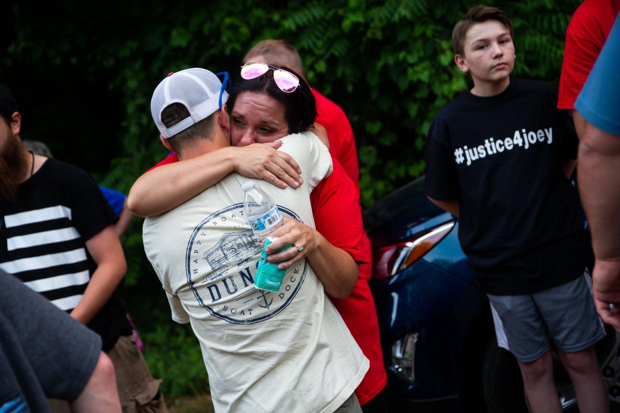 Family, friends and loved ones gather to honor the life of Joey Nagle during a candlelight vigil for the 22-year-old Thursday, June 30, 2022, along 26th Street in Hopkins. Nagle was killed by an Allegan County Deputy during a traffic stop Thursday, June 16.