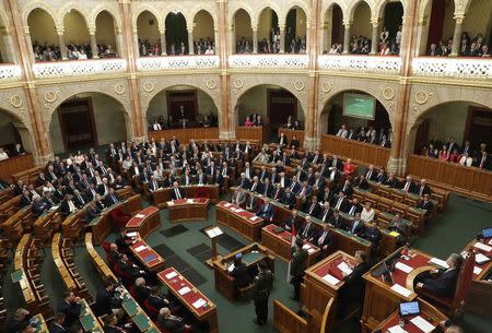 Hungarian Prime Minister Viktor Orban addresses the Parliament for the first time since his reelection in Budapest, Hungary, May 10, 2018. REUTERS/Bernadett Szabo