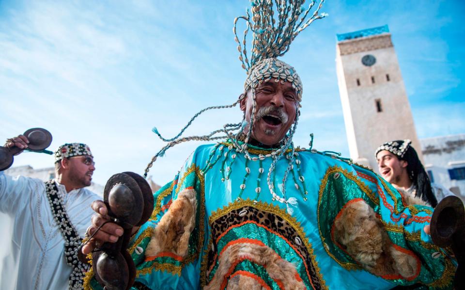 A Gnawa traditional group performs in the city of Essaouira