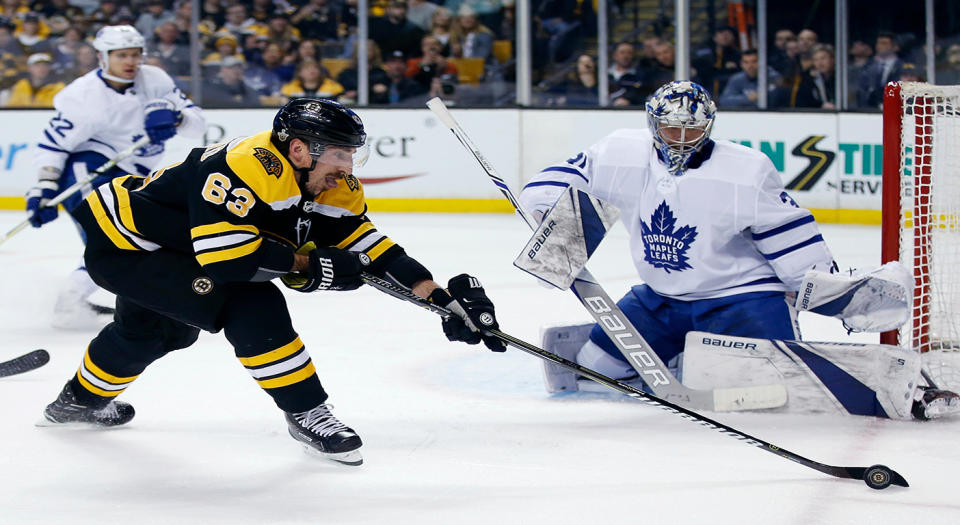 Boston Bruins’ Brad Marchand has been warned, stop licking people. (AP Photo/Michael Dwyer)