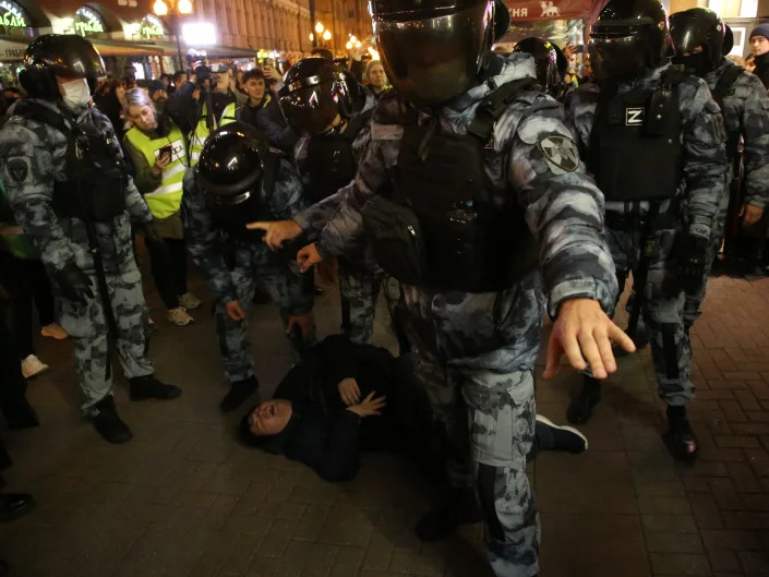 Russia Police officers, one of them with letter 