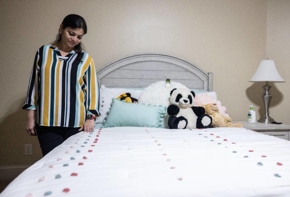 Sushila Rayaprolu, photographed in her niece’s bedroom in Charlotte last week.
