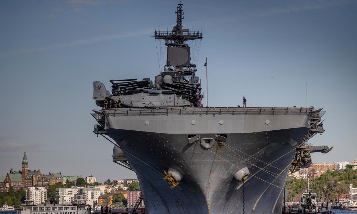 <span>A US warship docked in Stockholm, Sweden, in June 2022 as part of Nato exercises.</span><span>Photograph: Jonas Gratzer/Getty Images</span>
