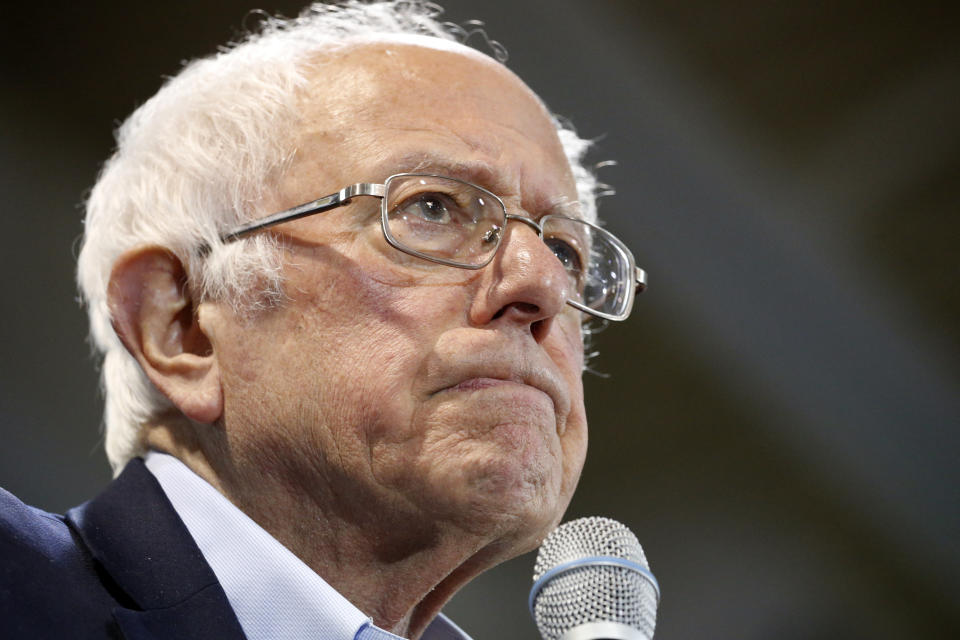 Democratic presidential candidate Sen. Bernie Sanders, I-Vt., addresses a campaign rally Saturday, Feb. 29, 2020, in Virginia Beach, Va. (AP Photo/Steve Helber)