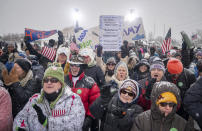 Supporters cheer as a DJ takes the stage before U.S. Sen. Amy Klobuchar's announcement to run for president, Sunday, Feb. 10, 2019, from Boom Island Park, in Minneapolis. (Glen Stubbe/Star Tribune via AP)