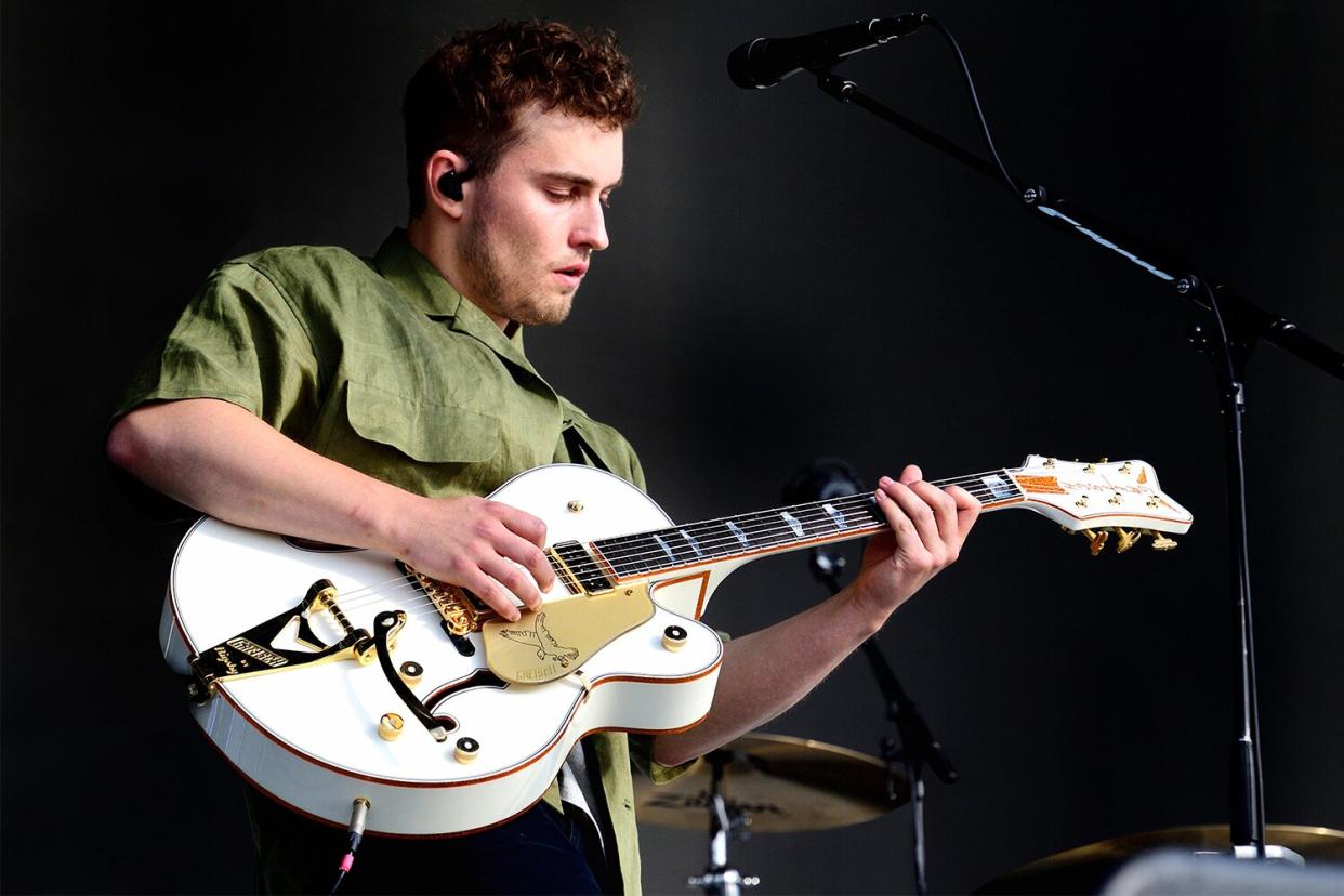 Sam Fender plays a Gretsch 'Falcon' guitar on the Great Oak Stage at American Express present BST Hyde Park at Hyde Park on July 03, 2022 in London, England.
