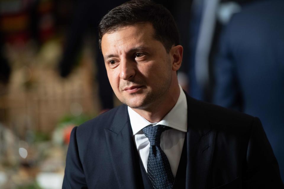 Ukrainian President Volodymyr Zelensky attends a luncheon during the 74th Session of the United Nations General Assembly at UN Headquarters in New York, Sept. 24, 2019. 