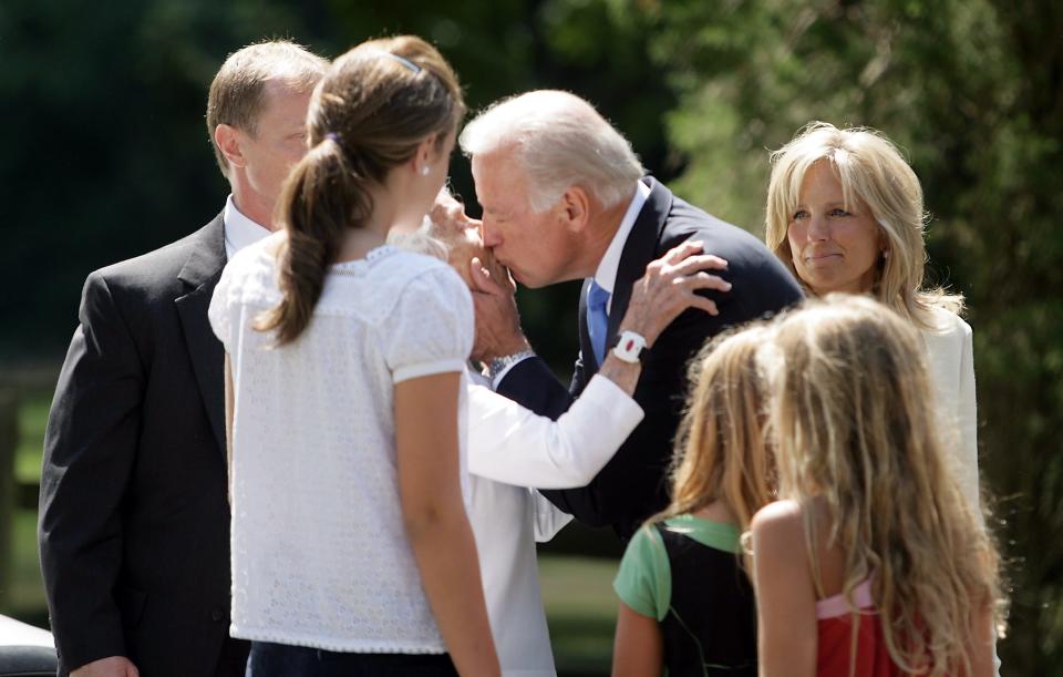 Joe Biden says goodbye to his family members and kisses his mother after being chosen as Barack Obama's running mate in 2008.